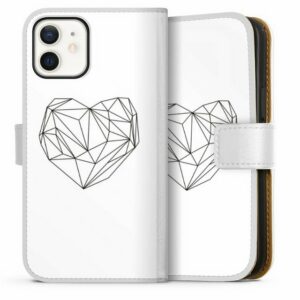 DeinDesign Handyhülle "Heart graphic white" Apple iPhone 12, Hülle, Handy Flip Case, Wallet Cover, Handytasche Leder Herz Graphic