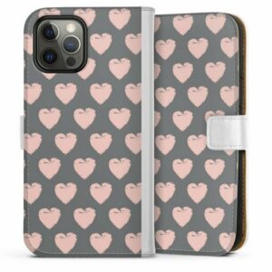 DeinDesign Handyhülle "Herzpattern Rosa" Apple iPhone 12 Pro Max, Hülle, Handy Flip Case, Wallet Cover, Handytasche Leder Herz Muster
