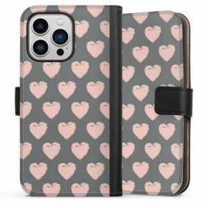 DeinDesign Handyhülle "Herzpattern Rosa" Apple iPhone 13 Pro, Hülle, Handy Flip Case, Wallet Cover, Handytasche Leder Herz Valentinstag Muster