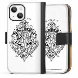 DeinDesign Handyhülle "Hogwarts Wappen Weiss" Apple iPhone 13 Mini, Hülle, Handy Flip Case, Wallet Cover, Handytasche Leder Harry Potter Hogwarts Logo