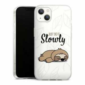 DeinDesign Handyhülle "Just Do It Slowly Sloth" Apple iPhone 13, Silikon Hülle, Bumper Case, Handy Schutzhülle, Smartphone Cover Tiere Faultier lazy sunday