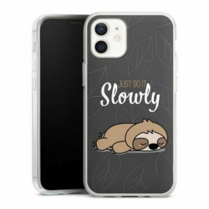 DeinDesign Handyhülle "Just Do It Slowly Sloth Grey" Apple iPhone 12 mini, Silikon Hülle, Bumper Case, Handy Schutzhülle, Smartphone Cover