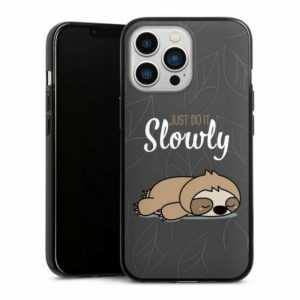 DeinDesign Handyhülle "Just Do It Slowly Sloth Grey" Apple iPhone 13 Pro, Silikon Hülle, Bumper Case, Handy Schutzhülle, Smartphone Cover lazy sunday Sprüche Faultier