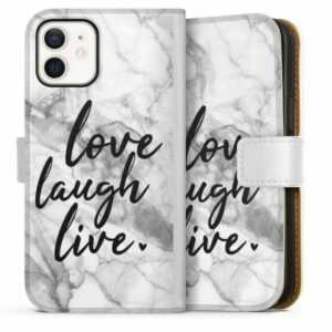 DeinDesign Handyhülle "Love, Laugh, Live Marmor" Apple iPhone 12, Hülle, Handy Flip Case, Wallet Cover, Handytasche Leder Marmor Sprüche