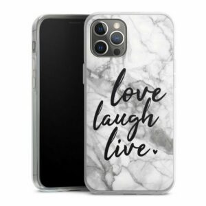 DeinDesign Handyhülle "Love, Laugh, Live Marmor" Apple iPhone 12 Pro Max, Silikon Hülle, Bumper Case, Handy Schutzhülle, Smartphone Cover Marmor