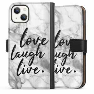 DeinDesign Handyhülle "Love, Laugh, Live Marmor" Apple iPhone 13, Hülle, Handy Flip Case, Wallet Cover, Handytasche Leder Marmor Sprüche Liebe