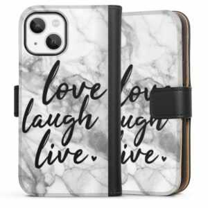 DeinDesign Handyhülle "Love, Laugh, Live Marmor" Apple iPhone 13 Mini, Hülle, Handy Flip Case, Wallet Cover, Handytasche Leder Marmor Sprüche Liebe