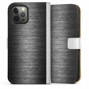DeinDesign Handyhülle "Metal Look - Anthrazit" Apple iPhone 12 Pro, Hülle, Handy Flip Case, Wallet Cover, Handytasche Leder Metallic Look
