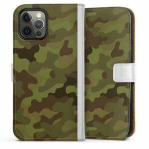 DeinDesign Handyhülle "Military Denim Camo" Apple iPhone 12 Pro, Hülle, Handy Flip Case, Wallet Cover, Handytasche Leder Camouflage