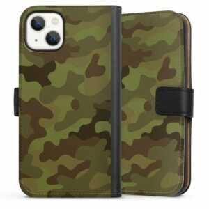 DeinDesign Handyhülle "Military Denim Camo" Apple iPhone 13, Hülle, Handy Flip Case, Wallet Cover, Handytasche Leder Camouflage Tarnmuster Black & Bold