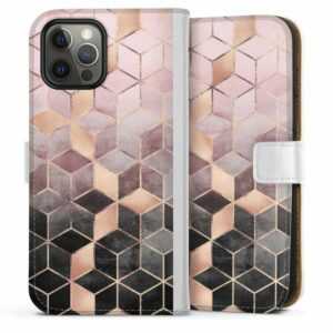 DeinDesign Handyhülle "Pink Grey Gradient Cubes Print" Apple iPhone 12 Pro, Hülle, Handy Flip Case, Wallet Cover, Handytasche Leder Würfel