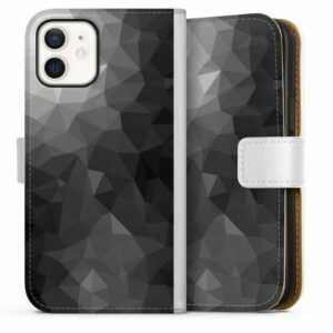 DeinDesign Handyhülle "Polygonal Mosaic Schwarz/Weiß" Apple iPhone 12, Hülle, Handy Flip Case, Wallet Cover, Handytasche Leder Mosaik Muster