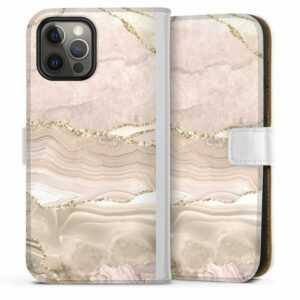 DeinDesign Handyhülle "Rose Marble Dream Golden Stripes" Apple iPhone 12 Pro Max, Hülle, Handy Flip Case, Wallet Cover, Handytasche Leder Glitzer Look
