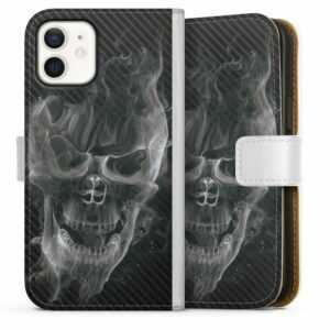 DeinDesign Handyhülle "Smoke Skull Carbon" Apple iPhone 12, Hülle, Handy Flip Case, Wallet Cover, Handytasche Leder Totenkopf
