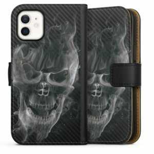 DeinDesign Handyhülle "Smoke Skull Carbon" Apple iPhone 12 mini, Hülle, Handy Flip Case, Wallet Cover, Handytasche Leder Totenkopf