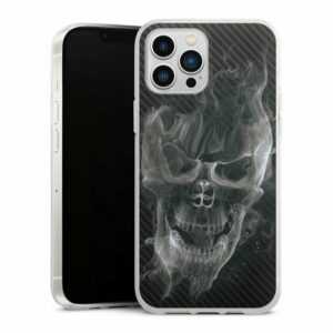 DeinDesign Handyhülle "Smoke Skull Carbon" Apple iPhone 13 Pro Max, Silikon Hülle, Bumper Case, Handy Schutzhülle, Smartphone Cover Totenkopf Schädel Carbon