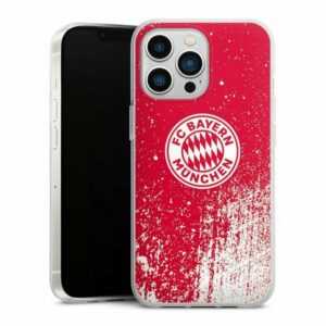 DeinDesign Handyhülle "Splatter Rot - FCB" Apple iPhone 13 Pro, Silikon Hülle, Bumper Case, Handy Schutzhülle, Smartphone Cover FC Bayern München Offizielles Lizenzprodukt FCB