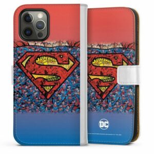 DeinDesign Handyhülle "Superman Logo Mosaic" Apple iPhone 12 Pro Max, Hülle, Handy Flip Case, Wallet Cover, Handytasche Leder Superman Logo