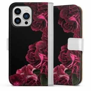 DeinDesign Handyhülle "Vintage Rosen auf Schwarz" Apple iPhone 13 Pro, Hülle, Handy Flip Case, Wallet Cover, Handytasche Leder Rose Vintage pink
