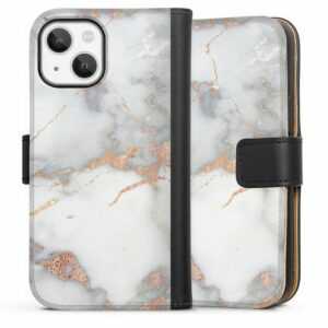 DeinDesign Handyhülle "White and Golden Marble Look" Apple iPhone 13 Mini, Hülle, Handy Flip Case, Wallet Cover, Handytasche Leder Gold Marmor Glitzer Look