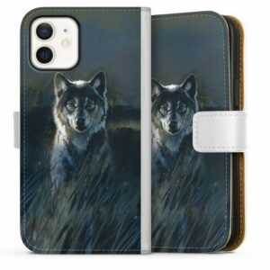 DeinDesign Handyhülle "Wolf 2" Apple iPhone 12, Hülle, Handy Flip Case, Wallet Cover, Handytasche Leder Wolf Natur