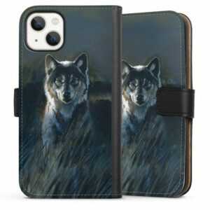 DeinDesign Handyhülle "Wolf 2" Apple iPhone 13, Hülle, Handy Flip Case, Wallet Cover, Handytasche Leder Wolf Natur Malerei