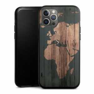 DeinDesign Handyhülle "Wooden World Map" Apple iPhone 12 Pro Max, Silikon Hülle, Bumper Case, Handy Schutzhülle, Smartphone Cover