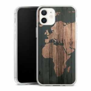 DeinDesign Handyhülle "Wooden World Map" Apple iPhone 12 mini, Silikon Hülle, Bumper Case, Handy Schutzhülle, Smartphone Cover