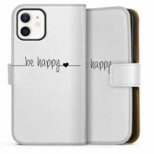 DeinDesign Handyhülle "be happy transparent" Apple iPhone 12, Hülle, Handy Flip Case, Wallet Cover, Handytasche Leder Statement