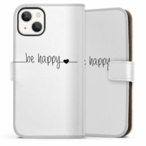 DeinDesign Handyhülle "be happy transparent" Apple iPhone 13, Hülle, Handy Flip Case, Wallet Cover, Handytasche Leder Statement Glück Motiv ohne Hintergrund