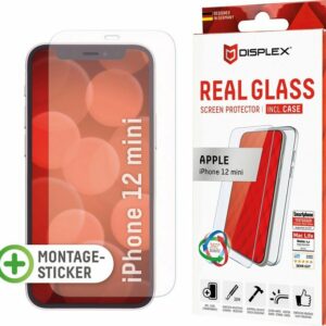 Displex "DISPLEX Real Glass Panzerglas für Apple iPhone 12 mini (5,4), 10H Tempered Glass, mit Montagesticker, 2D" für Apple iPhone 12 Mini, Displayschutzglas