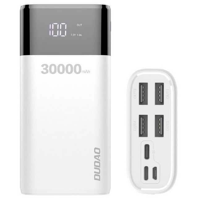 Dudao "Powerbank 30000mAh, Externer Akku mit 4 Output USB Schnellladung Max 4A, Akkupack mit LED Anzeige Externes Ladegerät für Handy, Tablet, Smartphone in weiß" Powerbank 30000 mAh