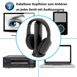 Favson "Over-Ear Funk-Kopfhörer (z.B. für TV/HiFi/Smartphone/Tablet/PC/Laptop, mit Ladestation, kabellose Reichweite 30m) Wireless Stereo Headphones, schwarz" Funk-Kopfhörer