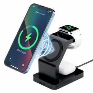Favson "Wireless Charger, 3 in 1 kabellose Ladegerät mit Mag Safe für Apple iPhone 13/13 Pro/13 Pro Max/12/12 Pro/12 Pro Max, Kabellose Induktions Ladestation für AirPods 2/Pro iWatch 2/3/4/5/6/SE" Induktions-Ladegerät