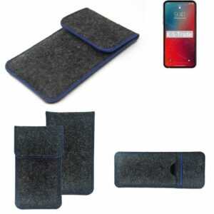 K-S-Trade Handyhülle, Handy-Hülle Schutz-Hülle kompatibel mit Apple iPhone 12 Pro Max Filztasche Pouch Tasche Case Sleeve Filzhülle dunkelgrau, blauer Rand