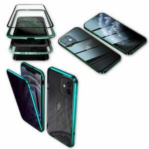 Wigento Handyhülle "Beidseitiger 360 Grad Privacy Magnet / Glas Case Bumper für Apple iPhone 12 Pro / iPhone 12 6.1 Zoll Handy Tasche Case Hülle Cover New Style"