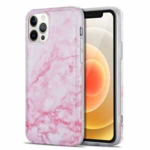 Wigento Handyhülle "Für Apple iPhone 12 / 12 Pro 6.1 Zoll Marble Silikon Case TPU Schutz Muster Tasche Hülle Cover Etuis Zubehör Pink"