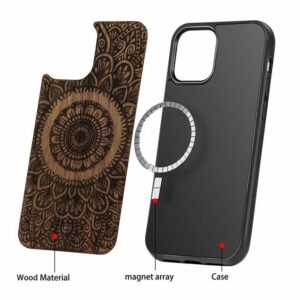 Wigento Smartphone-Hülle "Holzfurnier Mandala geprägte Magsafe Hülle Handy Tasche Rosen für Apple iPhone 12 Pro Max 6.7 Zoll"
