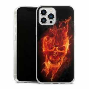 DeinDesign Handyhülle "Burning Skull" Apple iPhone 13 Pro Max, Silikon Hülle, Bumper Case, Handy Schutzhülle, Smartphone Cover Totenkopf Feuer Schädel