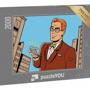 puzzleYOU Puzzle "Ironische Illustration: Retro-Mann mit Smartphone", 2000 Puzzleteile, puzzleYOU-Kollektionen Comic