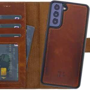 Burkley Flip Case "Samsung Galaxy S21 Detachable Book Case Handyhülle", herausnehmbare und magnetische Innenhülle, Kartenfächer mit RFID / NFC Blocker