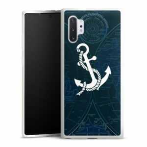 DeinDesign Handyhülle "Anker Landkarte Segeln Sailors Style", Samsung Galaxy Note 10 Plus Silikon Hülle Bumper Case Smartphone Cover
