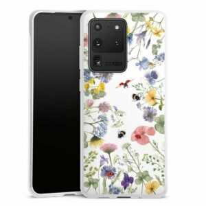 DeinDesign Handyhülle "Biene Blumen Muster Bunte Frühlingsblumen und Bienen", Samsung Galaxy S20 Ultra 5G Silikon Hülle Bumper Case Smartphone Cover