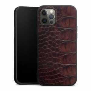DeinDesign Handyhülle "Krokodil Leder Animalprint Croco dark brown", Apple iPhone 12 Pro Max Silikon Hülle Premium Case Handy Schutzhülle