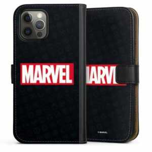 DeinDesign Handyhülle "Marvel Comic Logo Marvel Logo Black Red", Apple iPhone 12 Pro Max Hülle Handy Flip Case Wallet Cover
