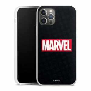 DeinDesign Handyhülle "Marvel Comic Logo Marvel Logo Black Red", Apple iPhone 12 Pro Silikon Hülle Bumper Case Handy Schutzhülle