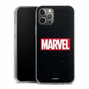 DeinDesign Handyhülle "Marvel Comic Logo Marvel Logo Black Red", Apple iPhone 12 Pro Silikon Hülle Bumper Case Handy Schutzhülle