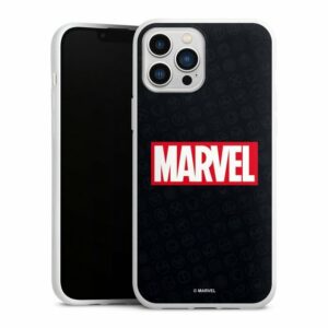 DeinDesign Handyhülle "Marvel Comic Logo Marvel Logo Black Red", Apple iPhone 13 Pro Max Silikon Hülle Bumper Case Handy Schutzhülle