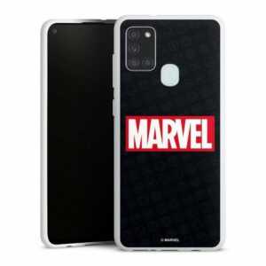 DeinDesign Handyhülle "Marvel Comic Logo Marvel Logo Black Red", Samsung Galaxy A21s Silikon Hülle Bumper Case Handy Schutzhülle