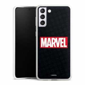 DeinDesign Handyhülle "Marvel Comic Logo Marvel Logo Black Red", Samsung Galaxy S21 Plus 5G Silikon Hülle Bumper Case Handy Schutzhülle